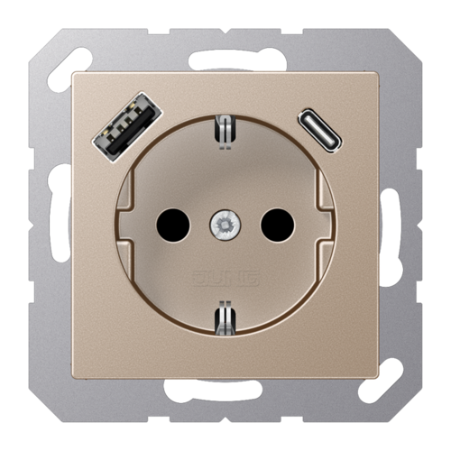 Розетка 2К+З 16А 250В~, с разъемом  USB Typ AC