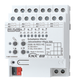 JUNG KNX Актор жалюзи/выключателей 4/8 каналов 16 А возм ручн упр DIN-рейка