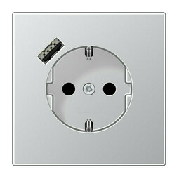 Розетка с USB Jung LS METAL, скрытый монтаж, с заземлением, алюминий, AL1520-18A-L
